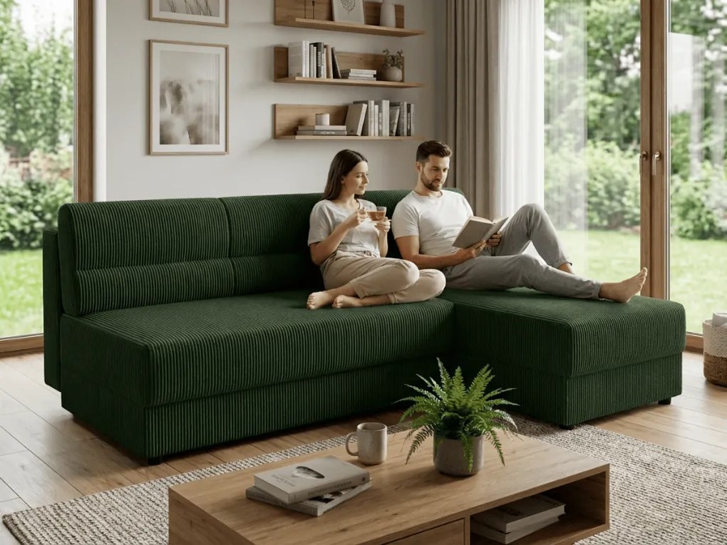 Coltar extensibil de colt TAVERO SLIM, verde inchis, reversibil, 201x140 cm
