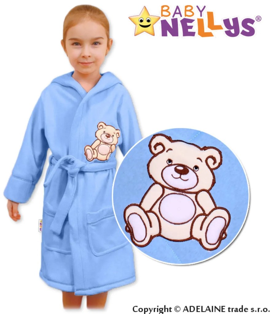 Halat de baie pentru copii Baby Nellys - Ursuleț - albastru deschis 104 (3-4 r)