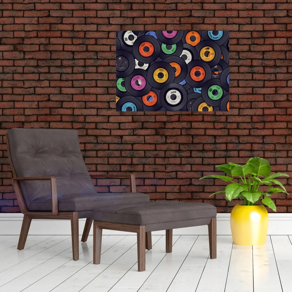 Tablou pe sticlă - plăci de gramofon (70x50 cm)