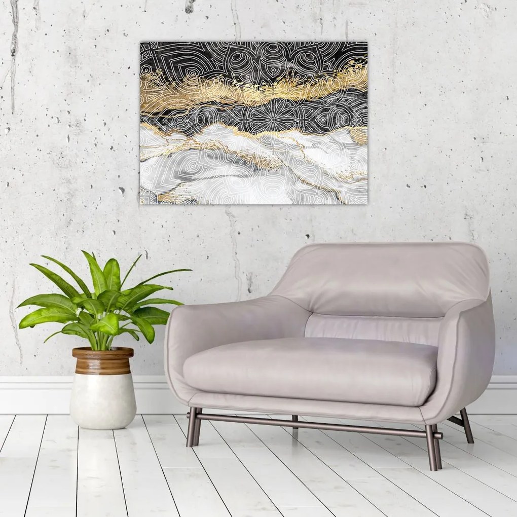 Tablou pe sticlă - Mandala în marmură (70x50 cm)