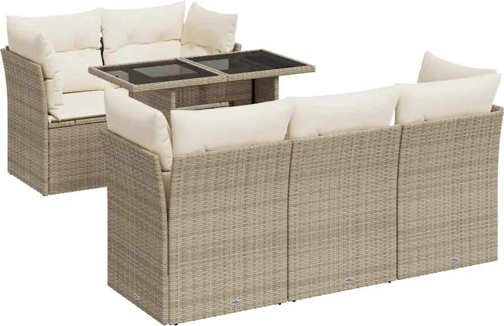 vidaXL Set canapele de grădină cu perne, 6 piese, bej, poliratan