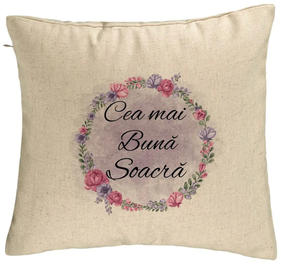 Perna Decorativa pentru Soacra 1, 40x40 cm, Bej, Husa Detasabila, Burduf