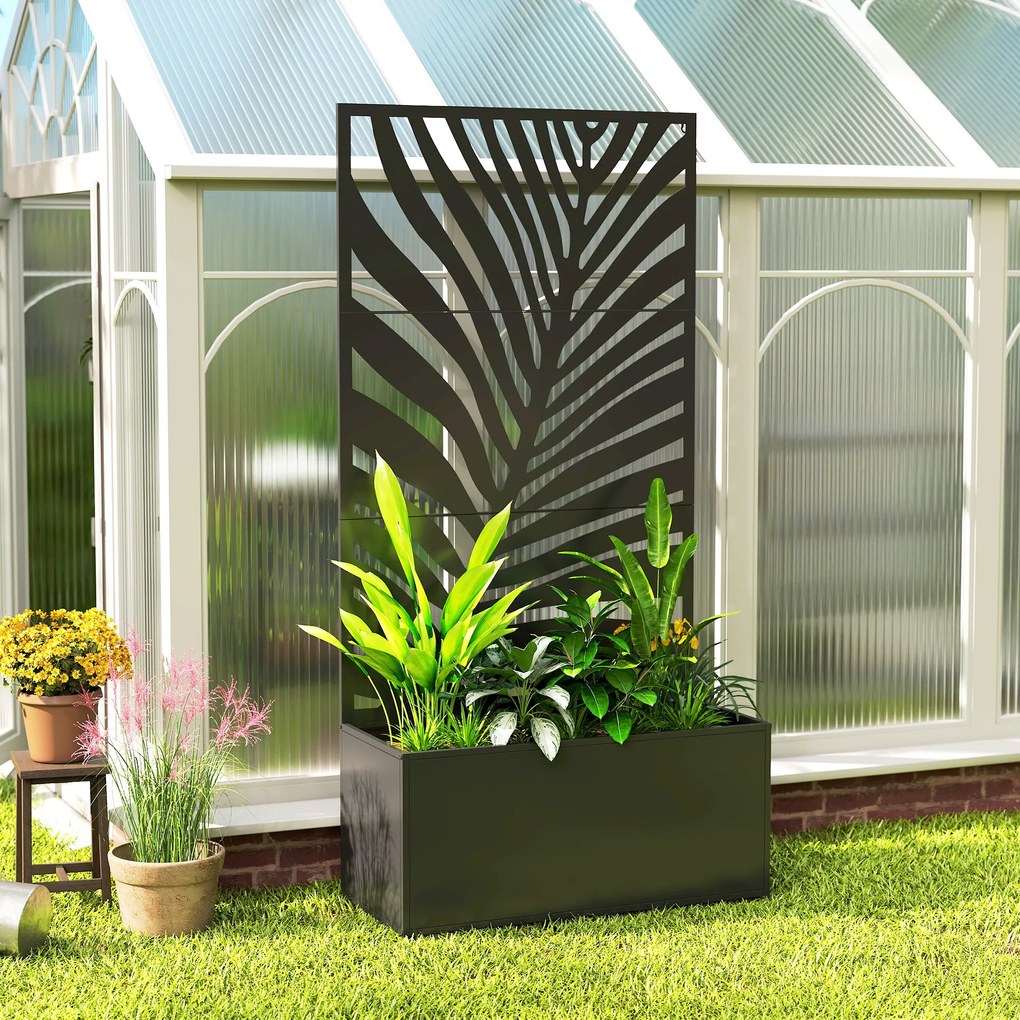 Outsunny Jardinieră cu spalier, ladă de flori, cu paravan, pentru plante cățărătoare, metal, 90 x 40 x 180 cm, negru | Aosom Romania
