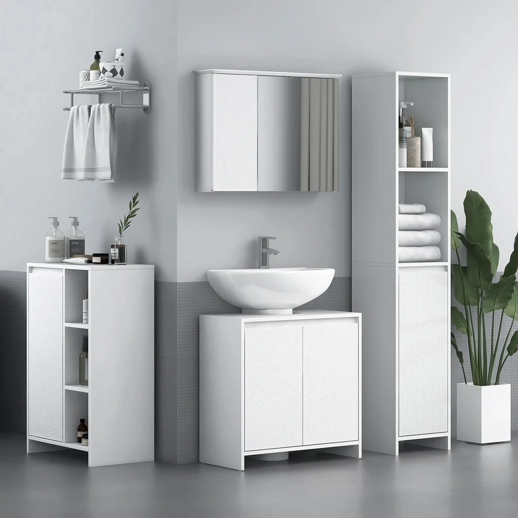 HOMCOM Mobilier Sub Chiuvetă pentru Baie cu 2 Uși, Dulap de Baie cu Decupaj în U pentru Țevi, 60x30x60 cm, Alb | Aosom Romania