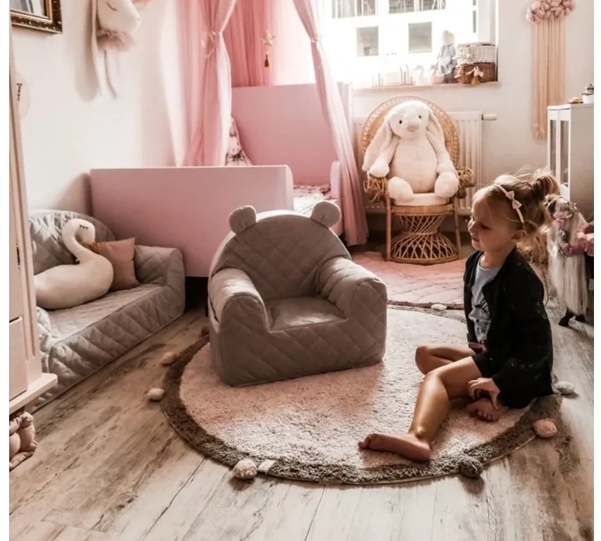 Canapea confortabila pentru copii, cu buzunare, Gri velvet by Babysteps