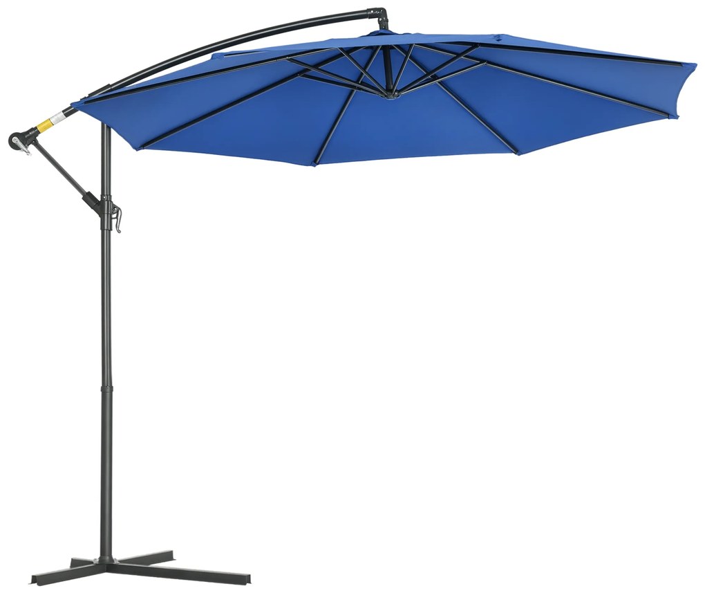 Outsunny Parasol deplasat octogonal inclinabil pliabil cu diametrul de 3 m, parasol de grădină cu suport în formă de cruce, albastru | Aosom Romania