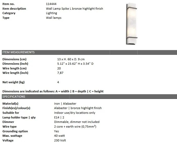 Aplica de perete design elegant LUX Spike 114444 HZ