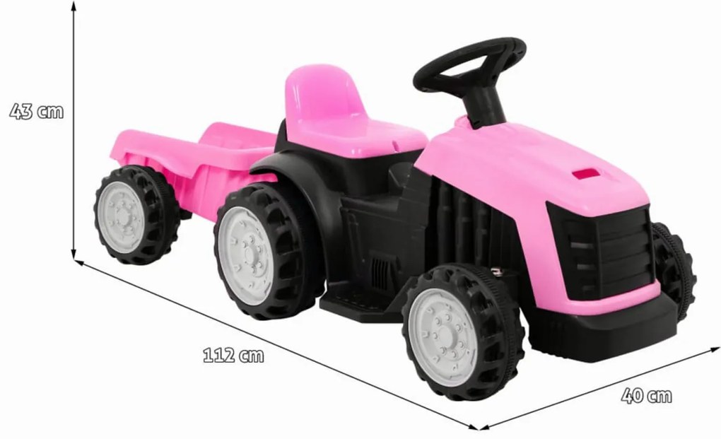 Tractor Electric cu acumulator pentru copii NOVOKIDS™ Mini Farmer Tractor, Cu remorca, Max 25 kg, 2 Viteze, Roz