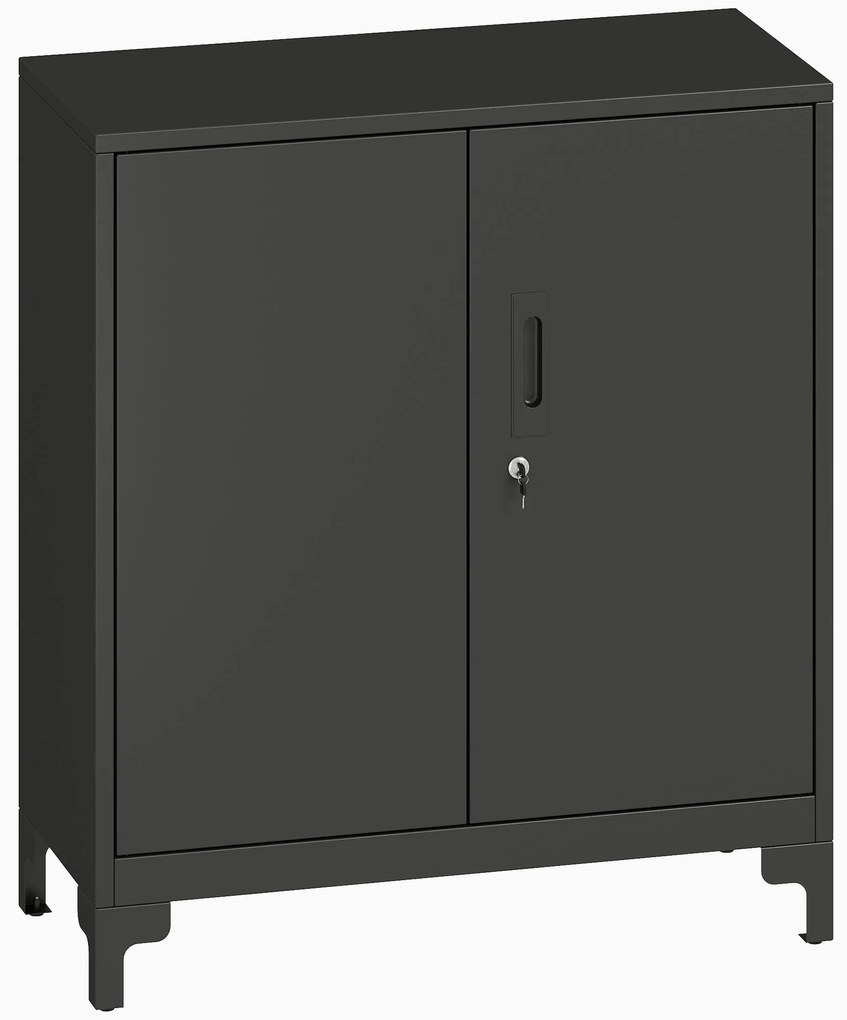 HOMCOM Dulap birou din metal, uși blocabile, comodă de birou, design cu două niveluri, Negru | Aosom Romania