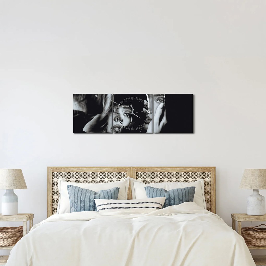 Tablou - Privind în oglindă (cu ceas) (90x30 cm)