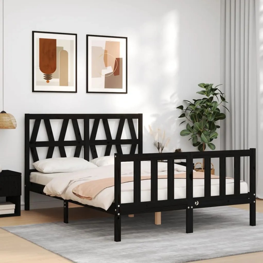 3192490 vidaXL Cadru de pat cu tăblie, negru, 120x200 cm, lemn masiv