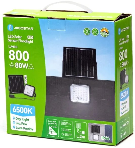 Aigostar - Proiector solar LED dimerizabil cu senzor LED/80W/3,4V IP66 + telecomandă