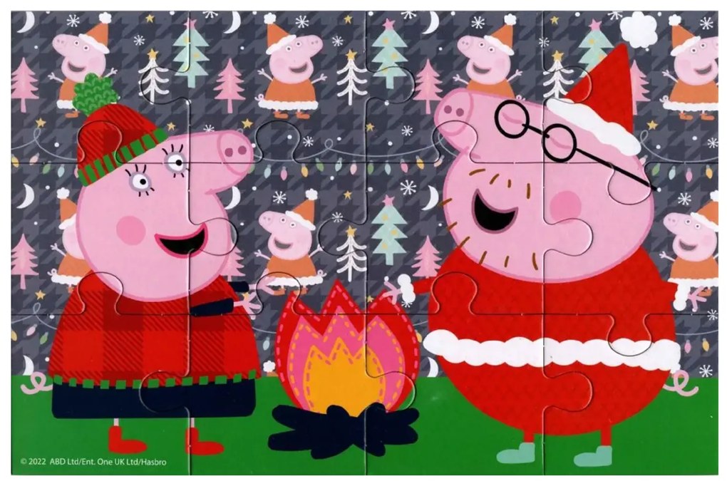 Puzzle pentru copii 4 in 1 PEPPA PIG cu om de zapada, 19x29 cm