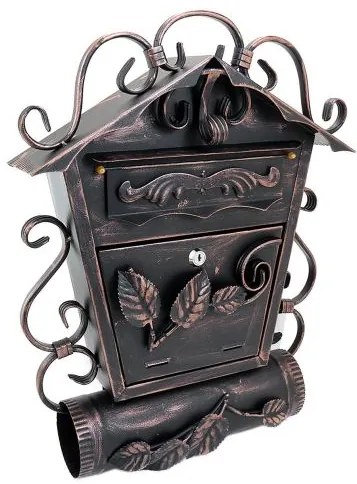 Cutie postala, cu loc pentru ziar oblic, elemente forjate, cupru, format B5, 38x12.5x51.5 cm, Damech