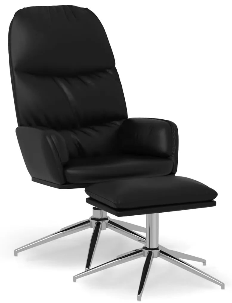 3097371 vidaXL Scaun de relaxare cu taburet, negru lucios, piele artificială