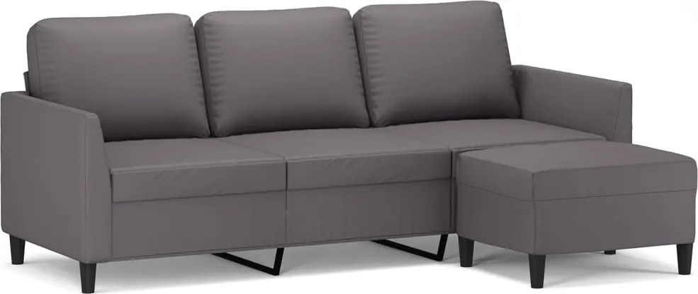 vidaXL Canapea cu 3 locuri și taburet, gri, 180 cm, piele ecologică