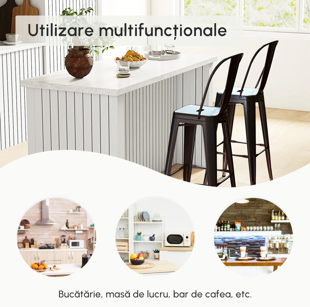 HOMCOM Scaun Metalic Solid si Stivuibil,pentru Dining și Bucătărie Design Modern, Sarcina maxima120 kg,44x53x116 cm Negru | Aosom Romania