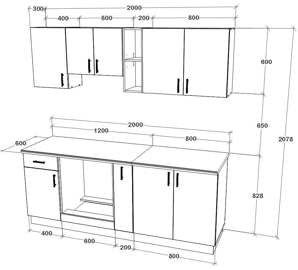 Set haaus V11, Alb, Blat Thermo 28 mm, L 200 cm