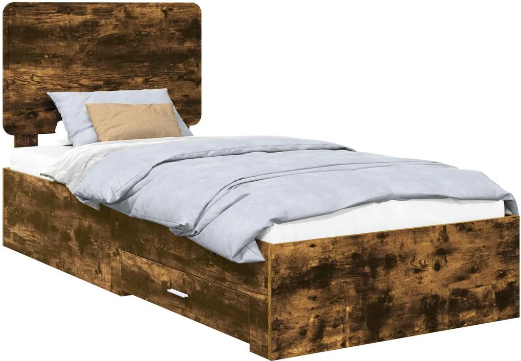 vidaXL Cadru de pat cu sertar Stejar fumuriu 90 x 200 cm Lemn compozit