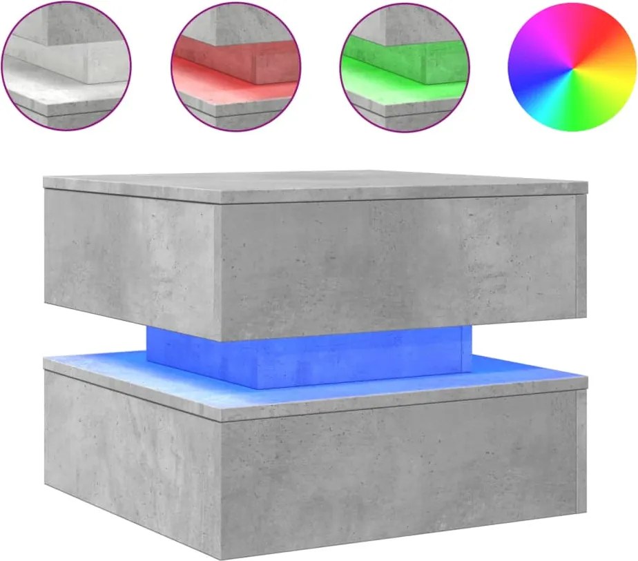 vidaXL Măsuță de cafea cu lumini LED, gri beton, 50x50x40 cm