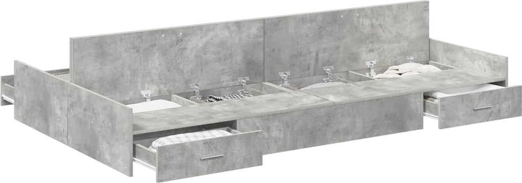 vidaXL Cadru de pat cu depozitare cu sertar Gri din beton 120 x 200 cm