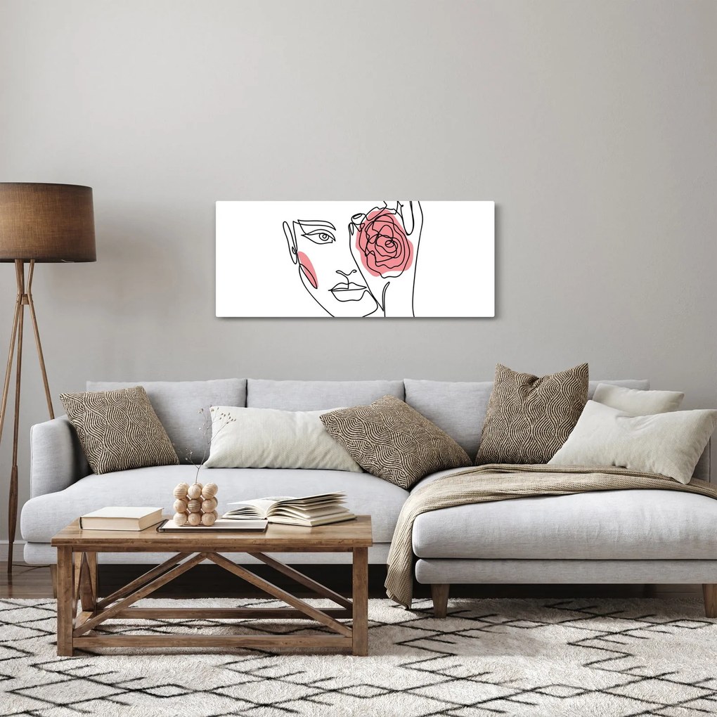 Tablou - Linie de artă față cu trandafir (120x50 cm)