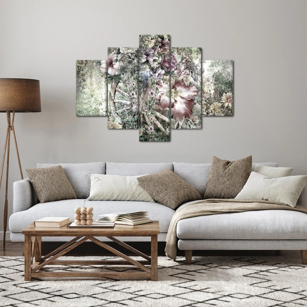 Tablou - Flori pe roata de lemn (150x105 cm)