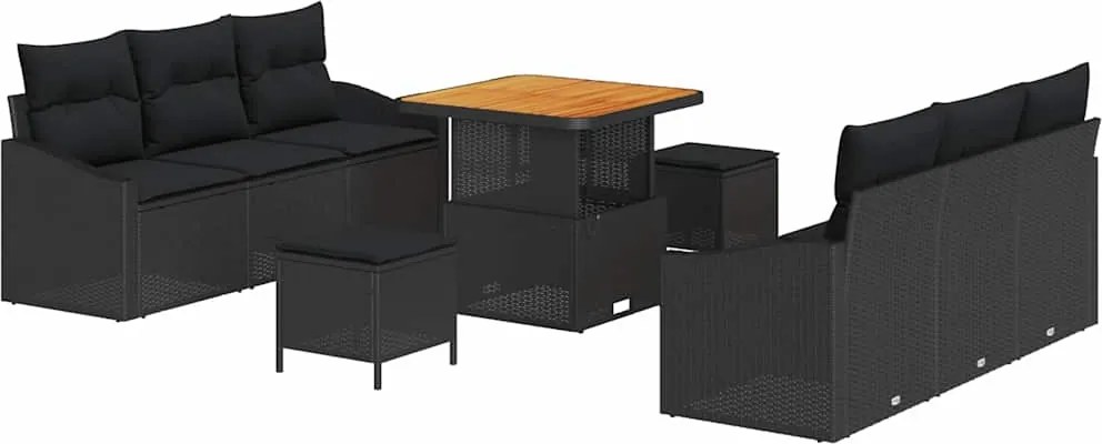 vidaXL Set de canapele pentru grădină cu pernă cu pernă 9 pcs Negru