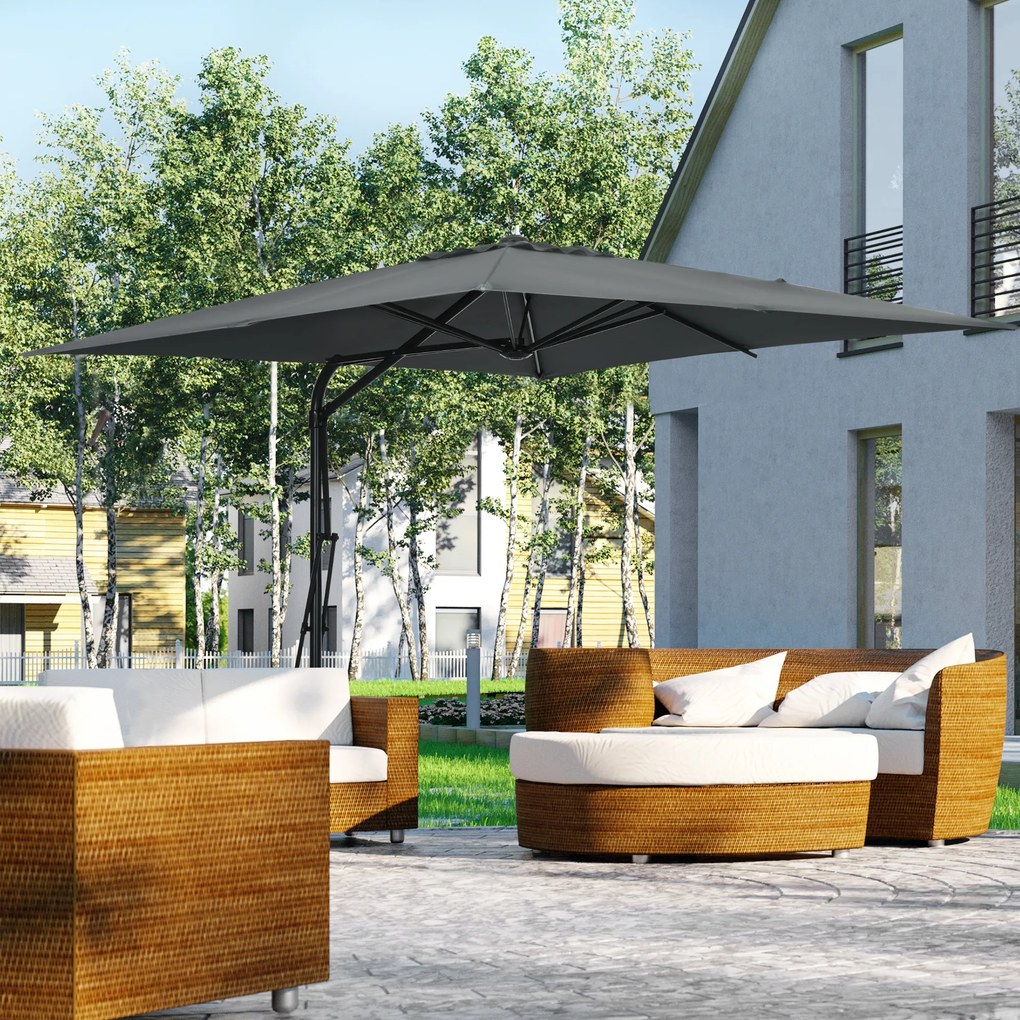 Outsunny Umbrelă de soare pătrată de exterior 2,5 x 2,5 m, umbrelă de grădină protecție UV bază cruciformă inclusă gri închis | Aosom Romania