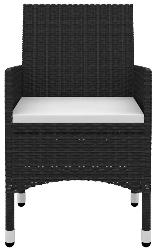 Set mobilier de gradina cu perne, 7 buc, poliratan si sticla Alb si negru, Lungime masa 140 cm, 7