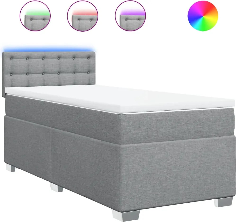 vidaXL Pat box spring cu saltea, gri deschis, 100x200 cm, textil