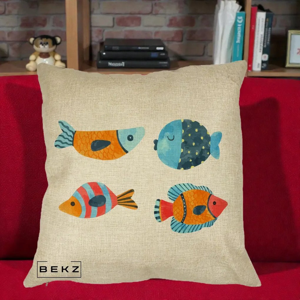 Perna Decorativa Pesti Acuarela, 40x40 cm, Crem, Husa Detasabila, Perna Inclusa, BEKZ®