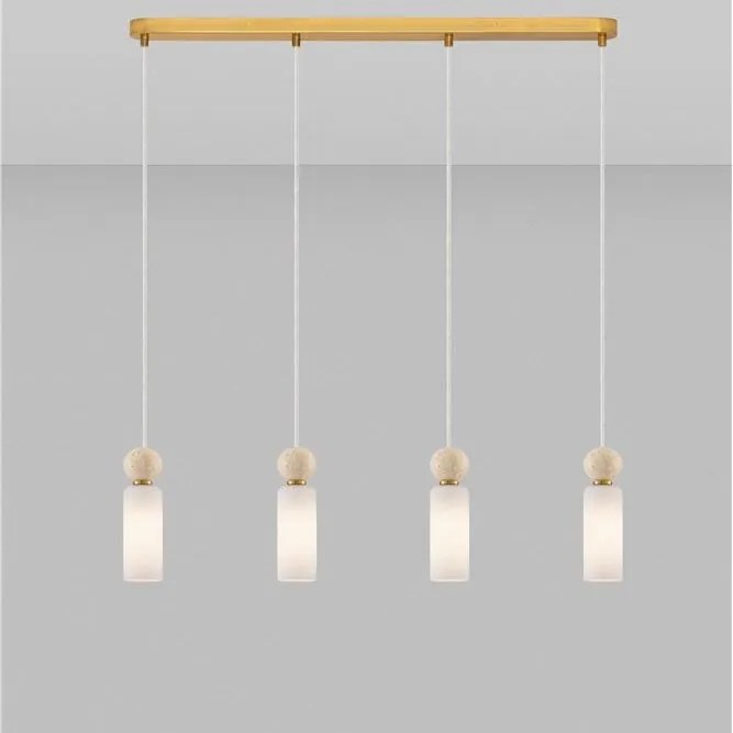 Lustra cu 4 pendule, Metal, Auriu, Travertin, Sticla, FILOMENA