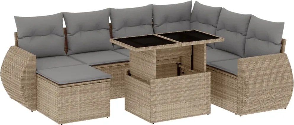 vidaXL Set canapele de grădină, 8 piese, cu perne, bej, poliratan