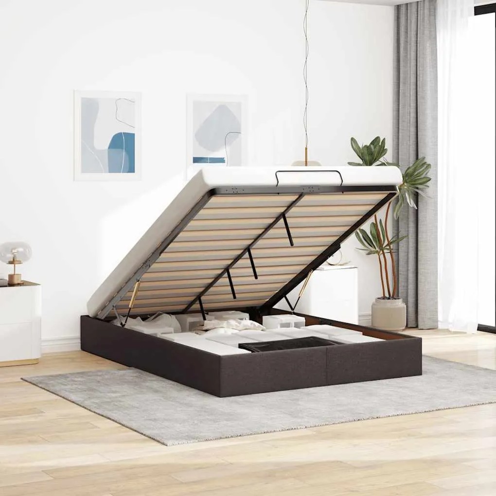 vidaXL Cadru pat otoman fără saltea țesătură maro închis 140x190 cm