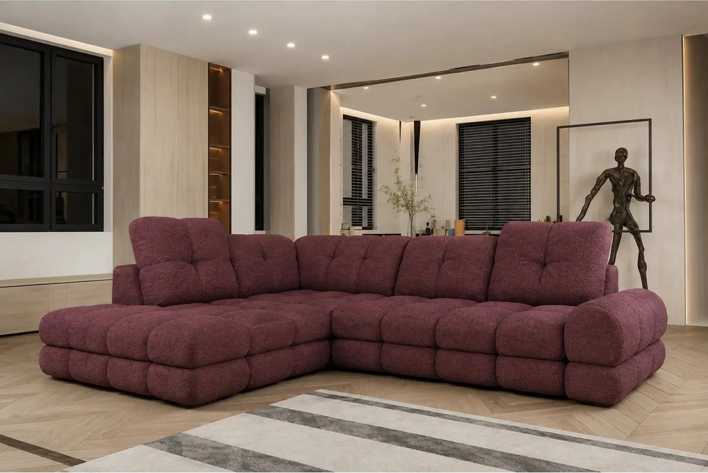 Coltar extensibil TOLLO L, sezlong stanga, stofa catifelata visiniu -