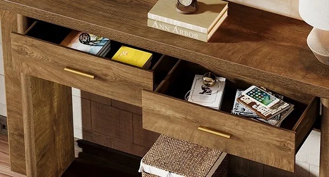 MAM33 - Masa Consola cu colturi rotunjite, 160 cm, masuta hol, living, dining, dormitor - Maro