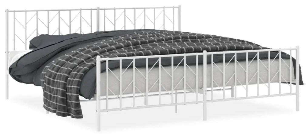 374511 vidaXL Cadru pat metalic cu tăblie de cap/picioare , alb, 200x200 cm