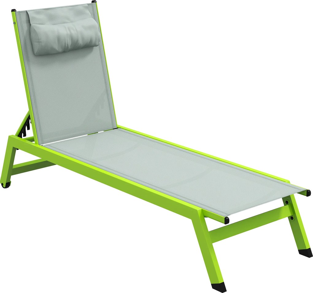 Outsunny Șezlong de plajă transat din aluminiu și textilene cu roți și pernă pentru cap și spătar reglabil verde | Aosom Romania