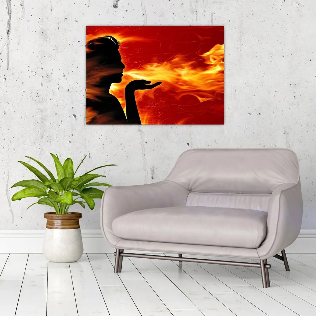 Tablou pe sticlă femeii în foc (70x50 cm)