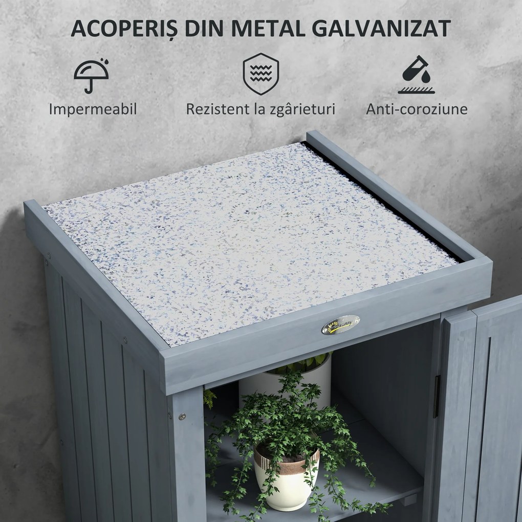 Outsunny Magazie De Depozitare Pentru Exterior Din Lemn, Acoperis Din Metal Galvanizat, Cu 3 Rafturi Si Usa Cu Incuietoare 45x45x160cm