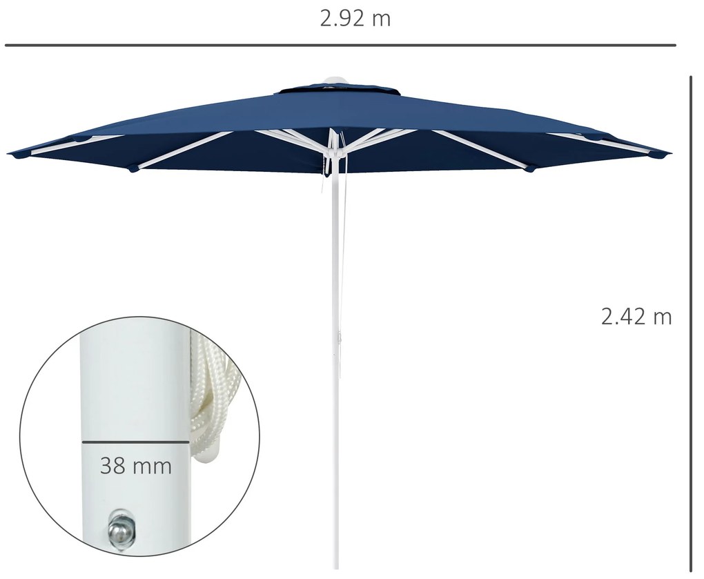 Outsunny Umbrelă Soare Exterior Gradină Reglabilă 4cm Copertină Albastru 8 Nervuri | Aosom Romania