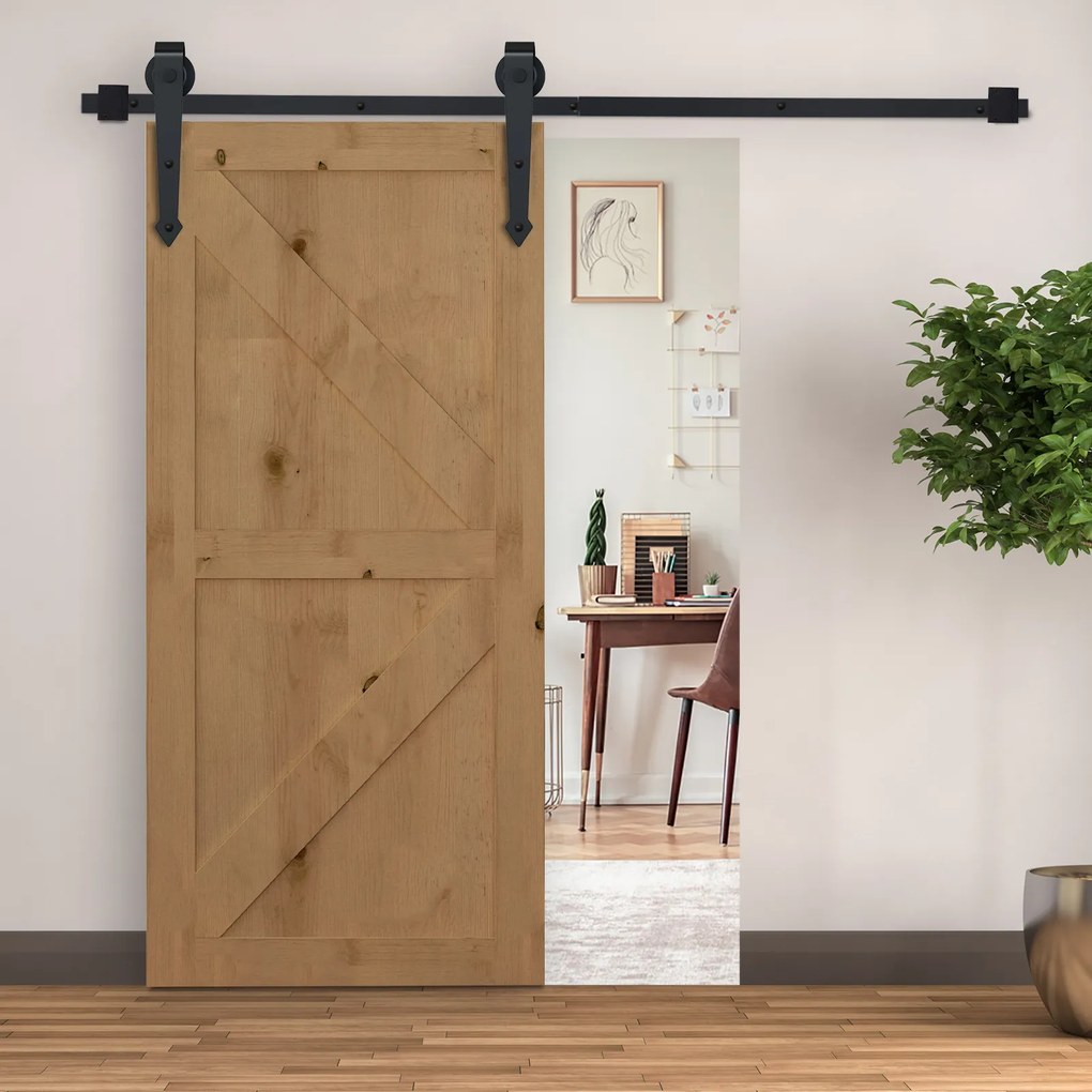 HOMCOM Kit pentru Usa Glisanta Greutate 100kg, Sina pentru Usa Glisanta cu Roti Stil Rustic, Negru