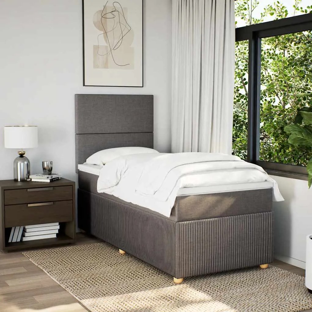 vidaXL Pat box spring cu saltea, gri taupe, 90x190 cm, textil