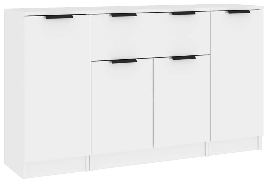 3115832 vidaXL Servante, 3 piese, alb extralucios, lemn prelucrat