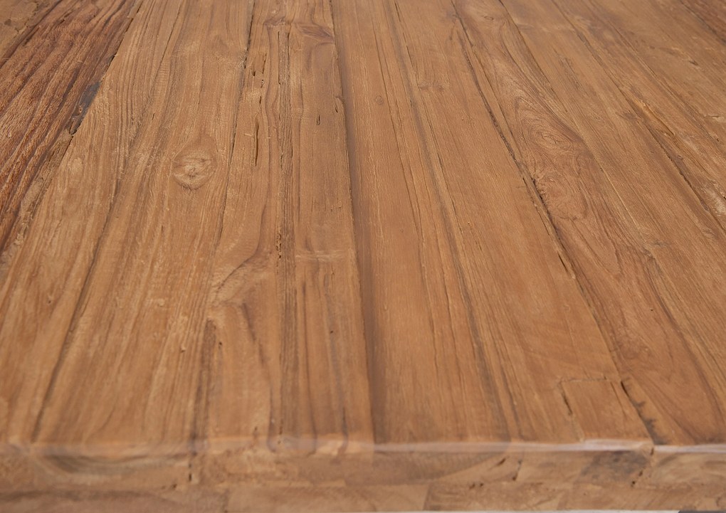 Masa dreptunghiulara din lemn de tec cu cadru metalic maro negru 220x100 cm