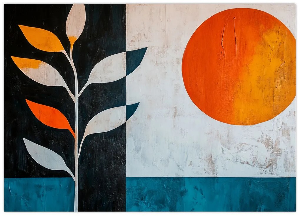 Tablou - Abstracție cu plantă și soare (70x50 cm)