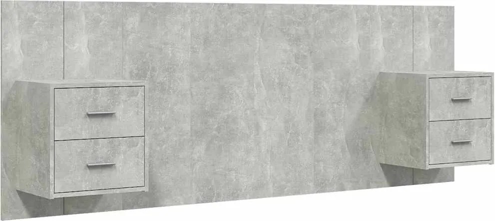 vidaXL Tăblie de pat cu dulapuri, gri beton, lemn prelucrat