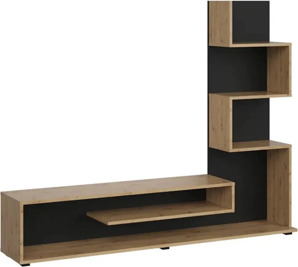 Mobilier living SNAKE, stejar artisan/negru, PAL, 160x29x130 cm
