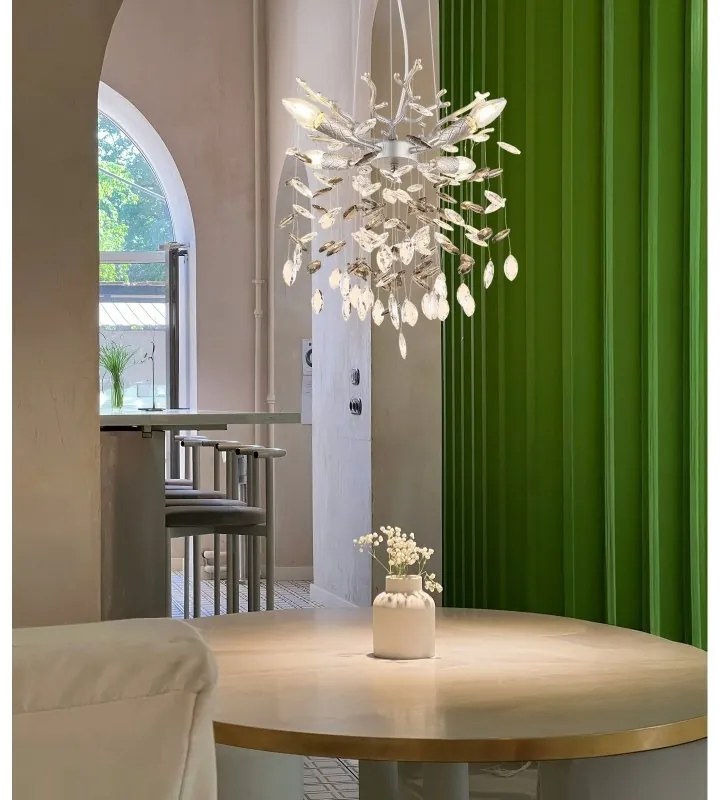 Candelabru metal argintiu mat, cristale de sticla QUEENA